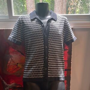 men’s abercrombie and fitch xs black patterned knit button down dress shirt